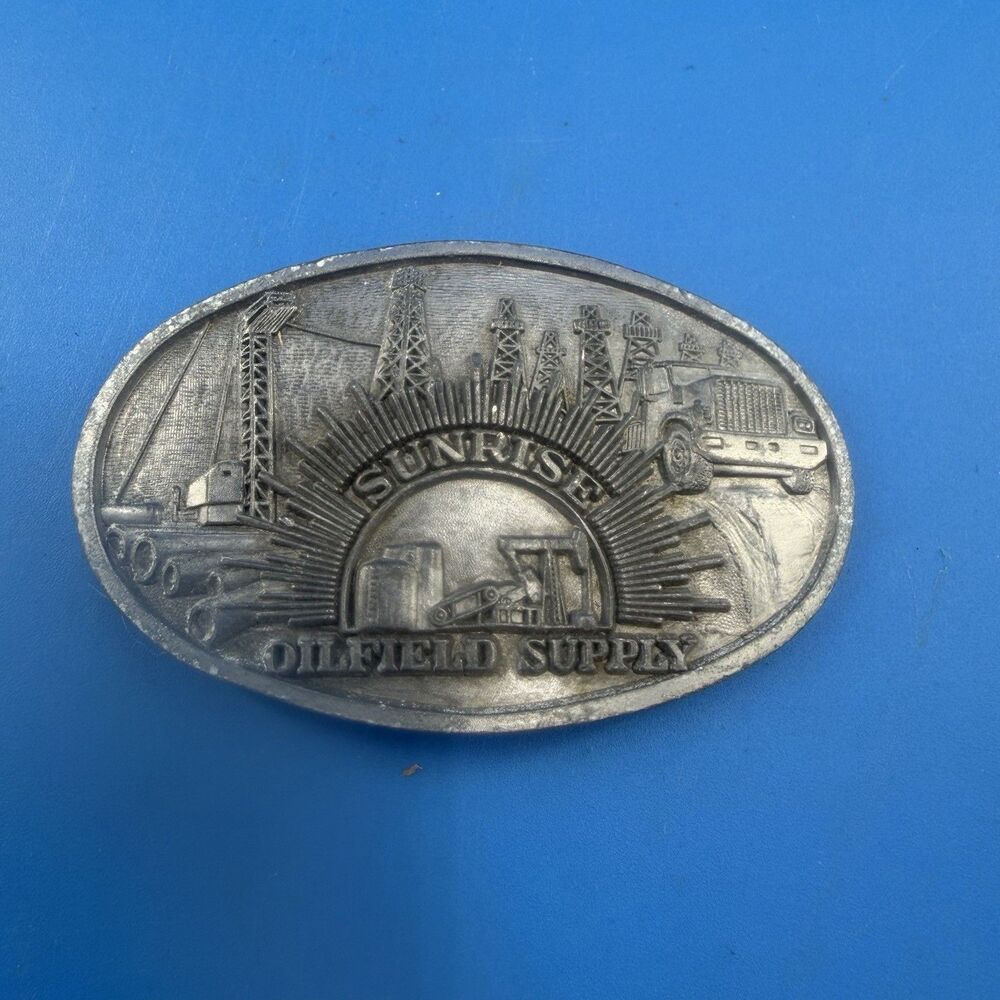 Vintage 1985 Limited Sunrise Oilfield Supply Trucking Rigs Belt Buckle